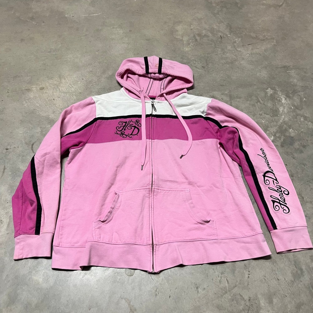 Harley-Davidson Womens Pink Colorblock Full Zip Hoodie Embroidered Logo XL